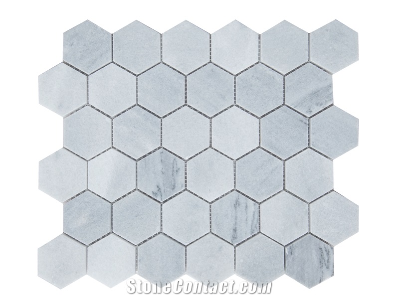 Stomy Gray Marble Hexagon Mosaic Tiles
