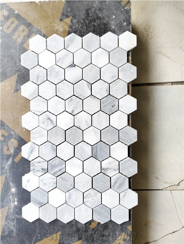 Stomy Gray Marble Hexagon Mosaic Tiles