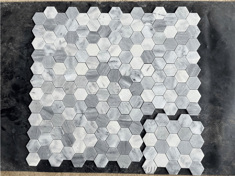 Stomy Gray Marble Hexagon Mosaic Tiles