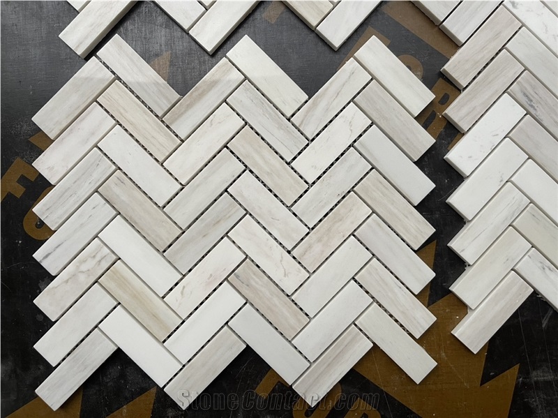 Valentino Marble Mosaic Polished Herringbone  Tiles 12X12''
