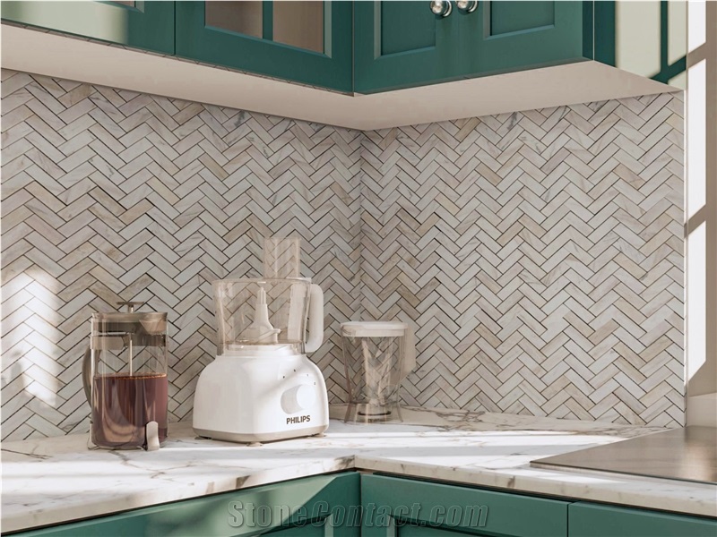 Valentino Marble Mosaic Polished Herringbone  Tiles 12X12''