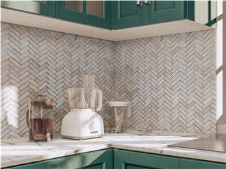 Valentino Marble Mosaic Polished Herringbone  Tiles 12X12''