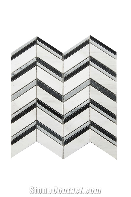 Veneto White Marble Chevron Mosaic Tiles