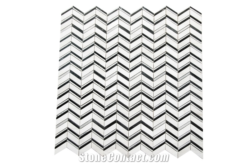 Veneto White Marble Chevron Mosaic Tiles