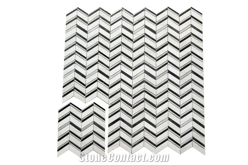 Veneto White Marble Chevron Mosaic Tiles