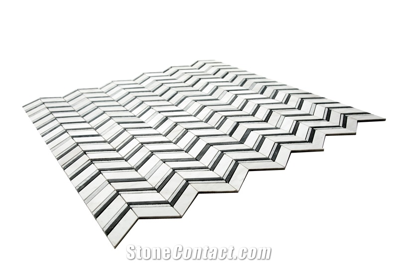 Veneto White Marble Chevron Mosaic Tiles