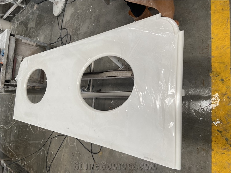 Ariston White Marble Bathroom Prefab Double Vanity Bath Top