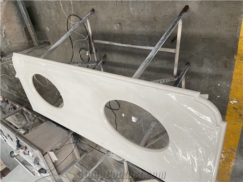 Ariston White Marble Bathroom Prefab Double Vanity Bath Top
