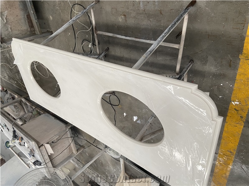 Ariston White Marble Bathroom Prefab Double Vanity Bath Top