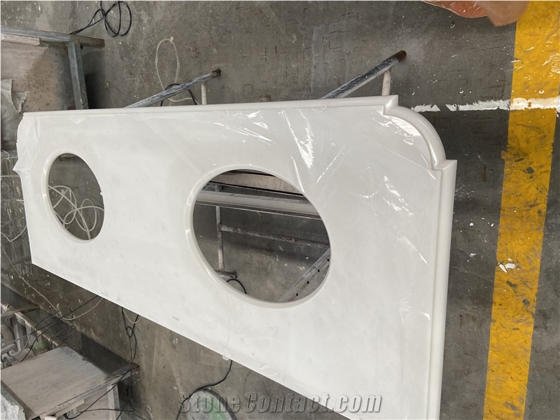 Ariston White Marble Bathroom Prefab Double Vanity Bath Top