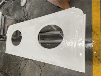 Ariston White Marble Bathroom Prefab Double Vanity Bath Top