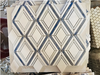 Azul Macaubas And Thassos White Marble Mirage Mosaic Tiles