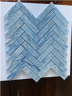 Azul Macaubas Quartzite Herringbone Mosaic Tiles