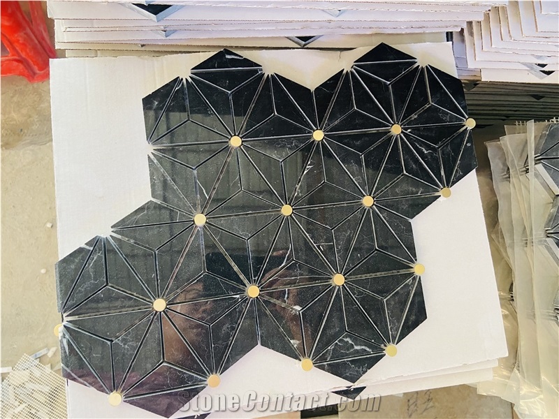 Magnolia Black Gold Marble Mosaic Tiles