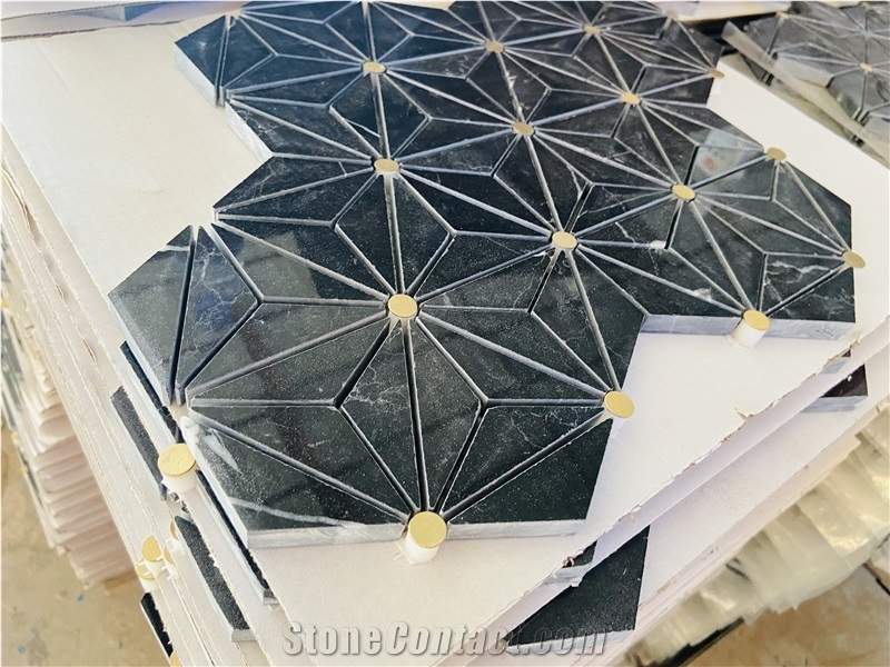 Magnolia Black Gold Marble Mosaic Tiles