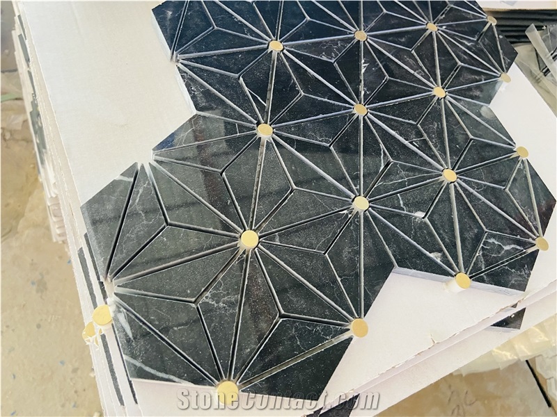 Magnolia Black Gold Marble Mosaic Tiles