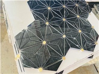 Magnolia Black Gold Marble Mosaic Tiles