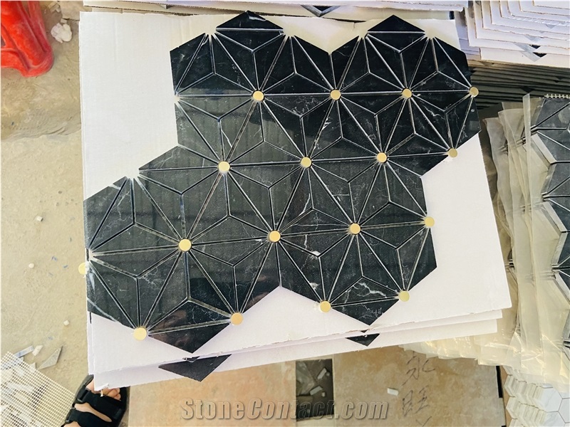 Magnolia Black Gold Marble Mosaic Tiles