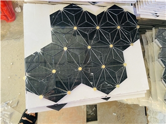 Magnolia Black Gold Marble Mosaic Tiles