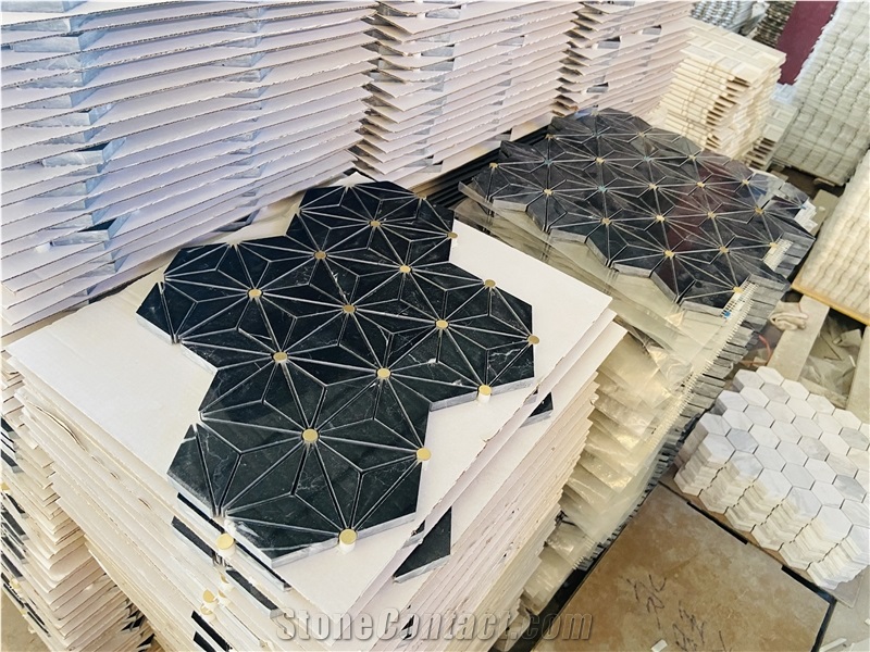 Magnolia Black Gold Marble Mosaic Tiles
