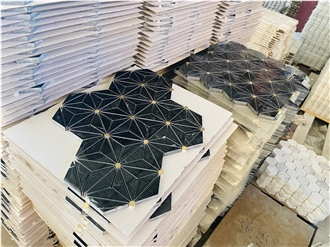 Magnolia Black Gold Marble Mosaic Tiles