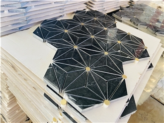 Magnolia Black Gold Marble Mosaic Tiles