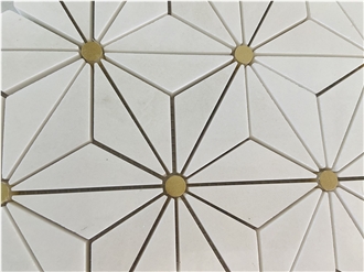 Thassos White Marble With Gold Metal Marble Mosaic Tiles