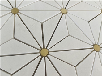 Thassos White Marble With Gold Metal Marble Mosaic Tiles