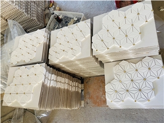 Thassos White Marble With Gold Metal Marble Mosaic Tiles