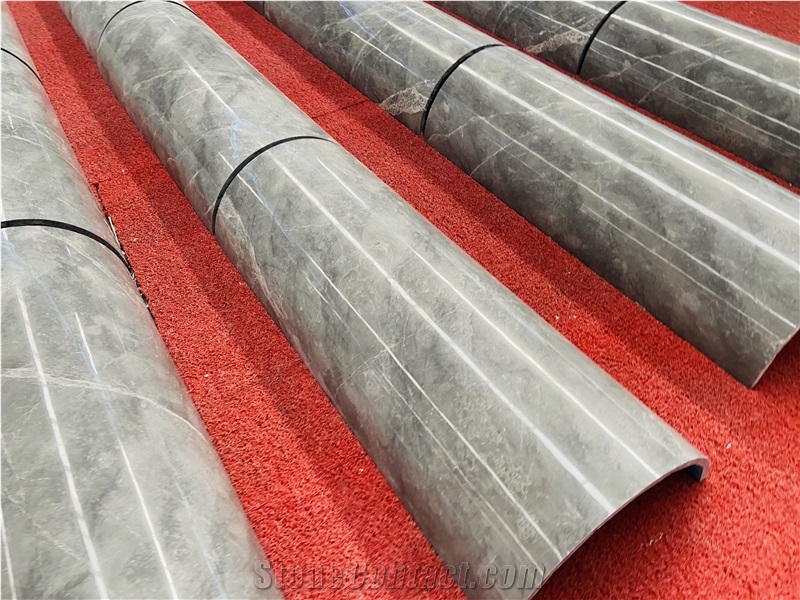 Veneer Dark Grey Marble Columns For Hotel Lobby