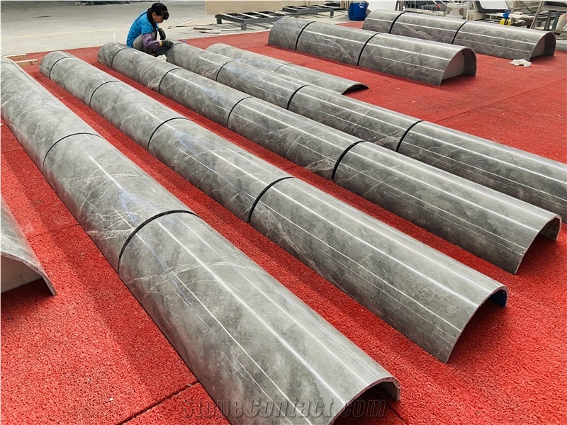 Veneer Dark Grey Marble Columns For Hotel Lobby