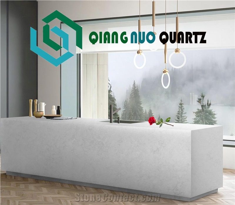 Beige Sturdy White Calacatta Quartz Kitchen Countertop