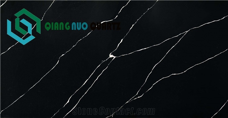 Black Diagonal Classic Fire-Resistant Calacatta Quartz Slabs