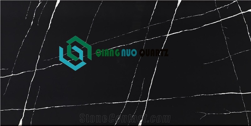 Black Line Texture Calacatta Quartz Kitchen Countertop