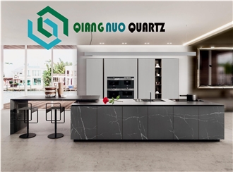 Black Pen Calacatta Quartz Polishing Kitchen Countertop