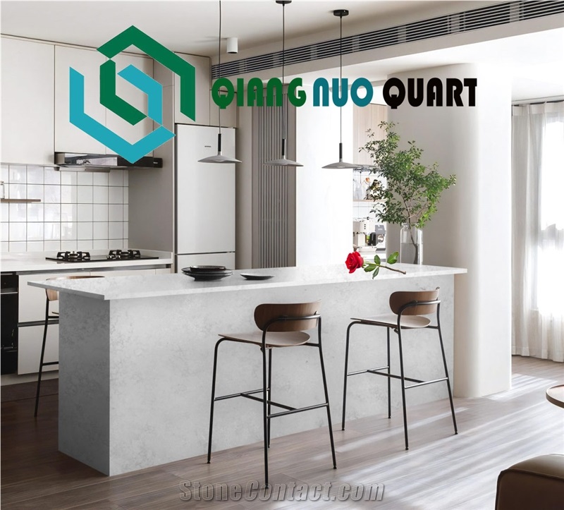 Cement Gray Sturdy White Calacatta Quartz Bench Tops