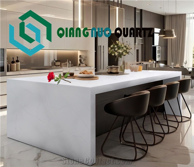 Cement White Polishing Calacatta Quartz Kitchen Countertop