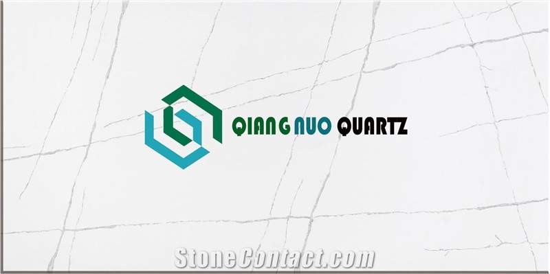 Checkered Pattern White Calacatta Quartz Kitchen Countertop