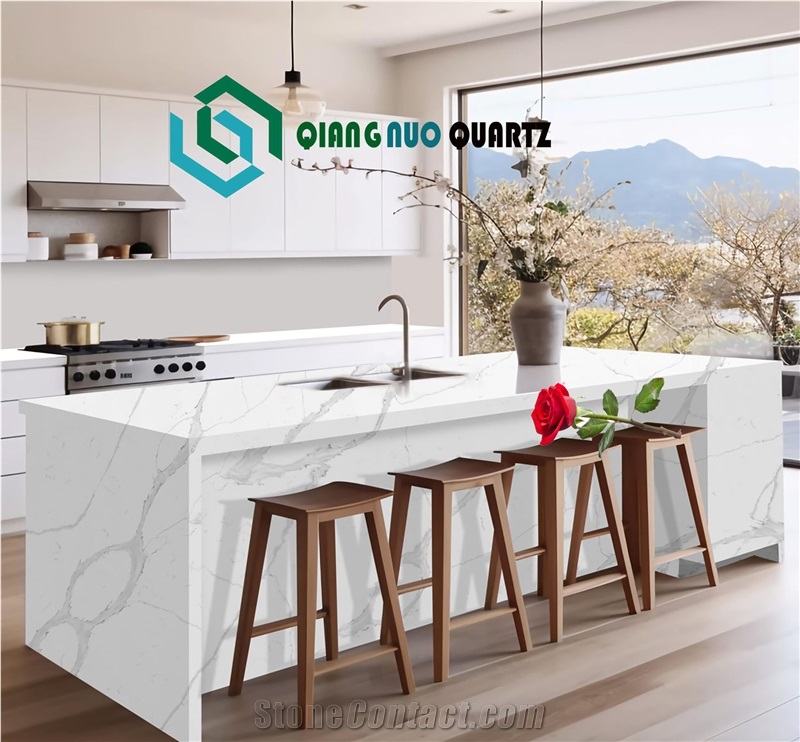 Classic Water Ripple White Quartz Kitchen Countertop