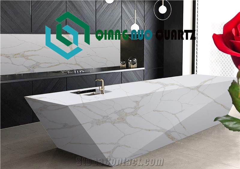 Classic White Striped Calacatta Quartz Dirt Resistant Bench Tops