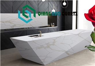 Classic White Striped Calacatta Quartz Dirt Resistant Bench Tops