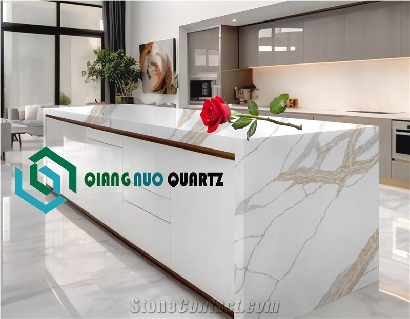 Coarse Grain Gold Quartz Polished 20Mm Kitchen Countertop