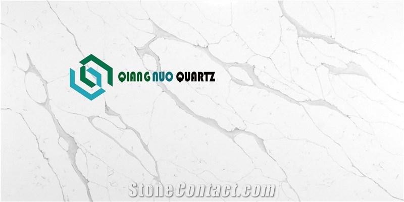 Diagonal Grey Fire-Resistant Polished Calacatta Quartz Slabs