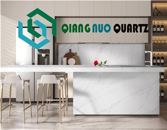 Diagonal White Calacatta Quartz Resistant To Dirt Bench Tops