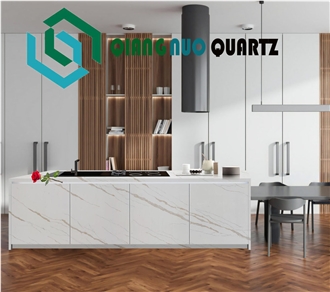 Golden Diagonal Quartz Slab Project Kitchen Countertop