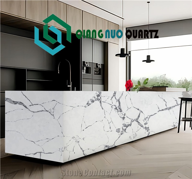 Gray Crack Polished Dirt Resistant Quartz Kitchen Countertop