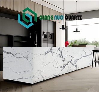 Gray Crack Polished Dirt Resistant Quartz Kitchen Countertop