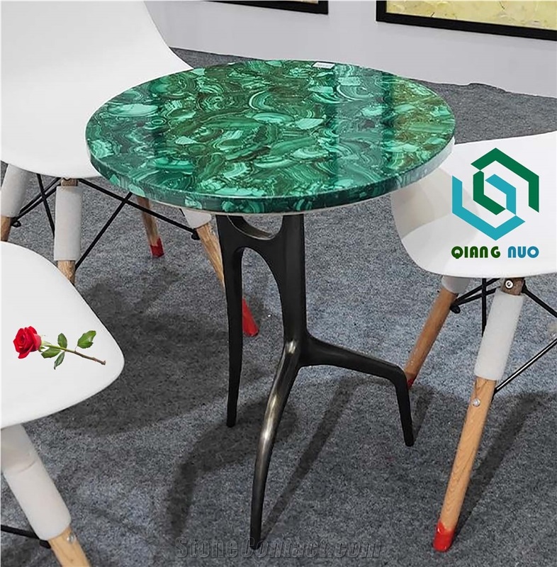 Green Malachite Gemstone Round Coffee Table