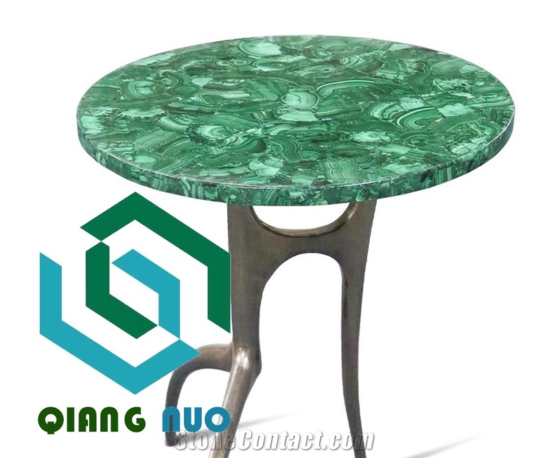 Green Malachite Gemstone Round Coffee Table