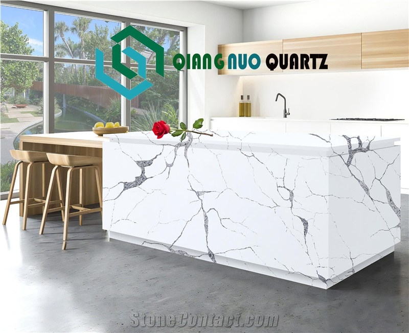 Ice Crack White Hard Quartz Prefab Kitchen Countertop
